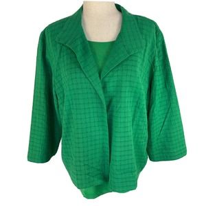 Chicos Travelers Collection Jacket and Tank Womens 3 Green Basket Weave Twin Set